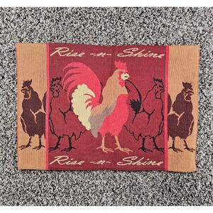 Vintage Rise-N-Shine Kitchen Placemat Chicken Rooster Farm Print Red